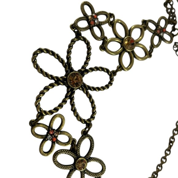 Vtg Nina Ricco Avon Brass Tone Floral Statement Necklace Rhinestones Boho Bib - Picture 5 of 10